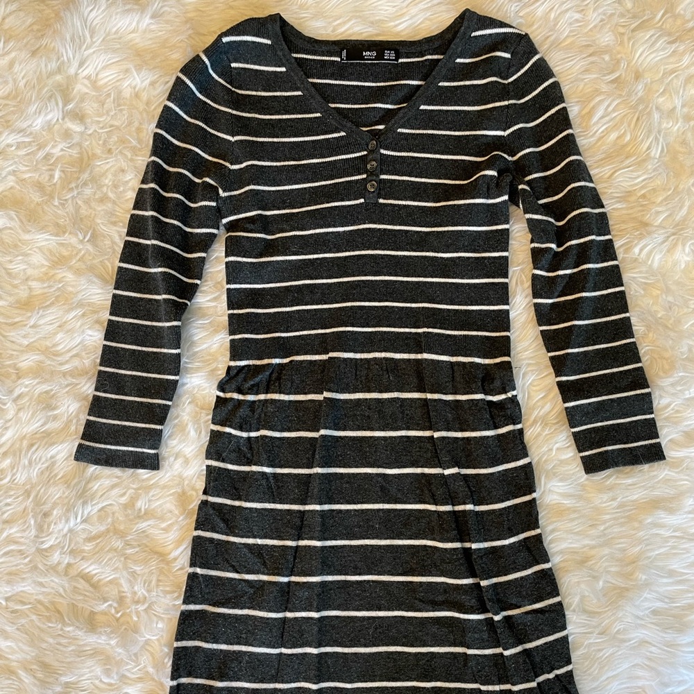 Mango grey and white striped dress